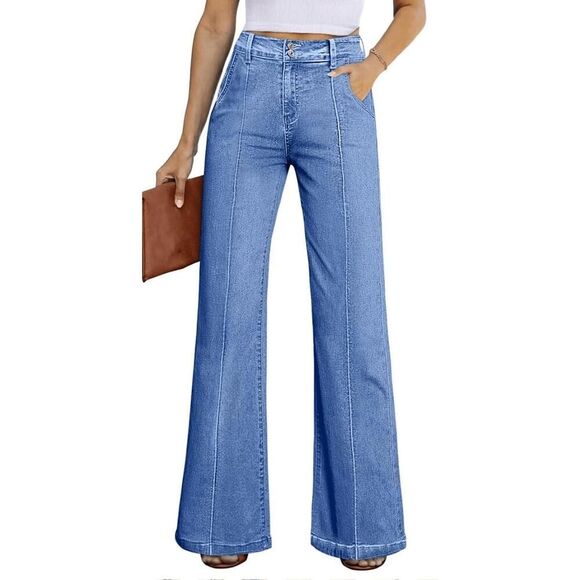 Sidefeel size 6 NWT Wide Leg Jeans Casual Baggy High Waisted blue Denim Pants - Picture 1 of 6